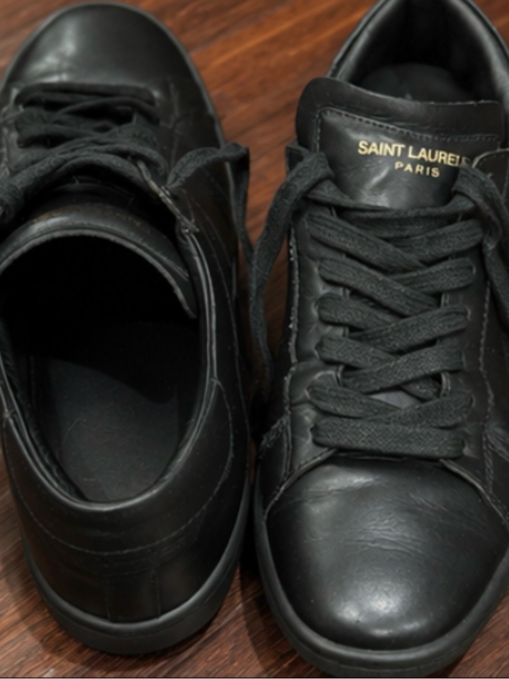 Saint Laurent Black Leather Low-Top Sneakers with Gold Logo